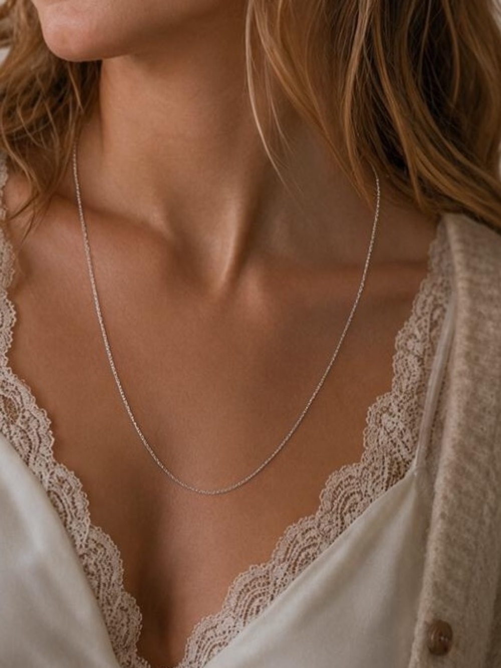 10K White Gold 22” Delicate Fine Chain Necklace – Solid Gold